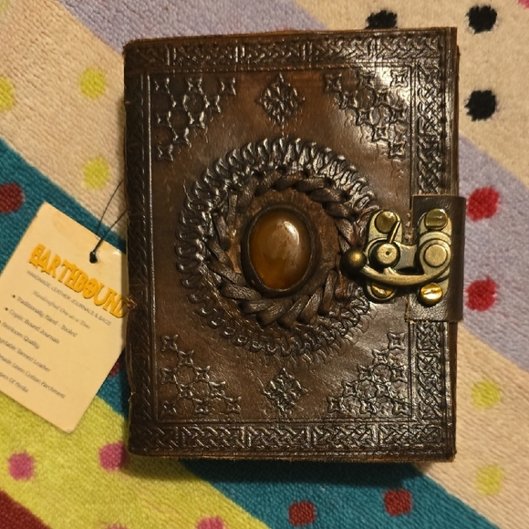 ♥️BUY 2 GET 1 FREE  Earthbound Embossed Leather God's Eye Journal w/ Brass Clasp - Picture 1 of 10